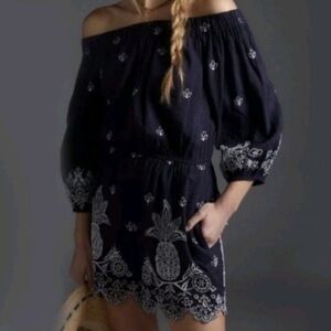 Farm Rio Anthropology FARM Rio Navy Romper with White Pineapple Embroidery